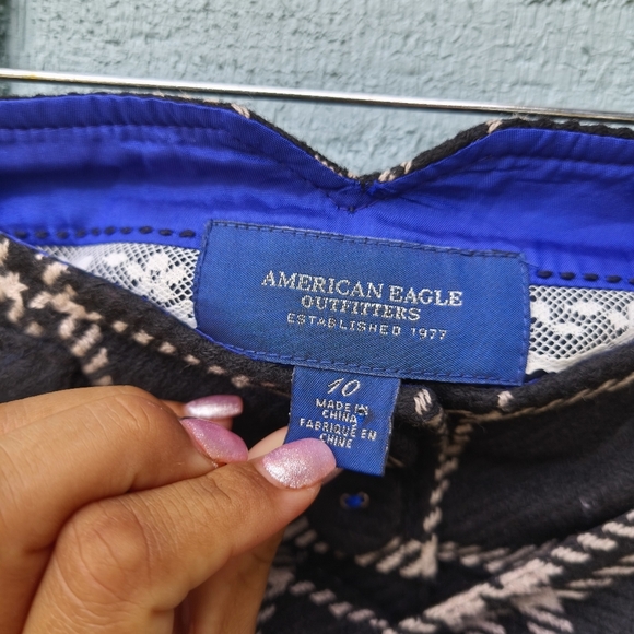 y2k American Eagle Plaid Wool Pleated Belted Mini Skirt sz 10 Black White - Picture 3 of 7